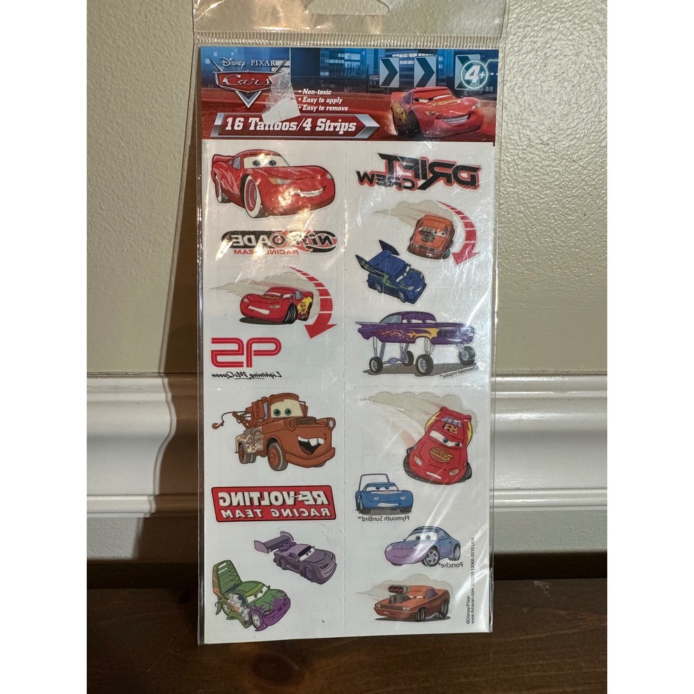 Disney Pixar Cars Temporary Tattoos 16 Count 4 Strips Lightning McQueen Amscan